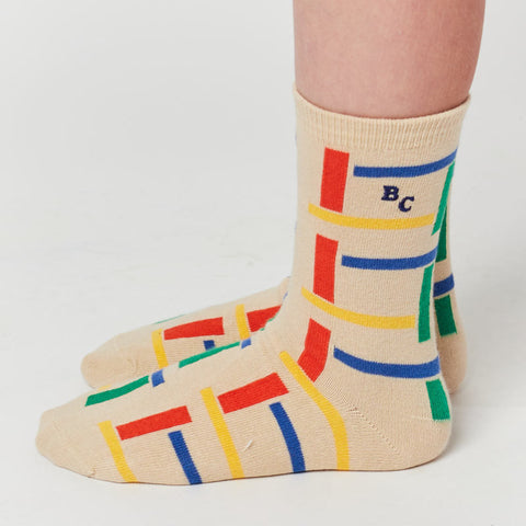 ★bobo choses（ボボショーズ）2023SS Multicolor Beacons all over long socks キッズソックス 15-19.5cm