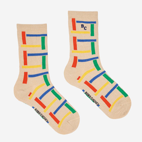 【50%オフセール】bobo choses（ボボショーズ）2023SS Multicolor Beacons all over long socks キッズソックス 15-19.5cm
