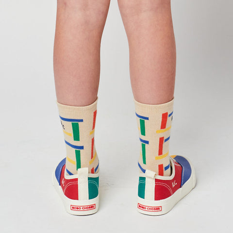 【50%オフセール】bobo choses（ボボショーズ）2023SS Multicolor Beacons all over long socks キッズソックス 15-19.5cm
