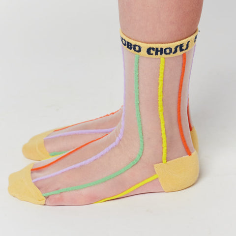 【50%オフセール】bobo choses（ボボショーズ）2023SS Color Stripes transparent short socks キッズソックス