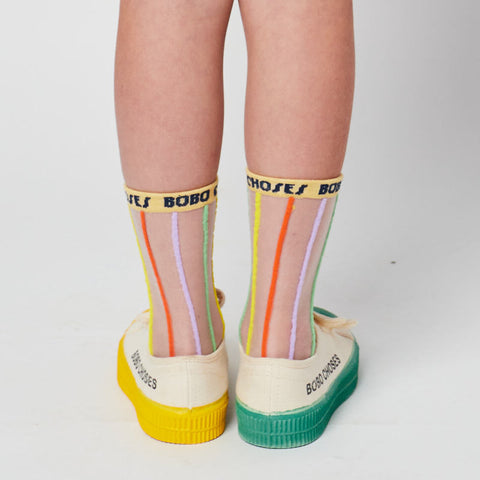 【50%オフセール】bobo choses（ボボショーズ）2023SS Color Stripes transparent short socks キッズソックス