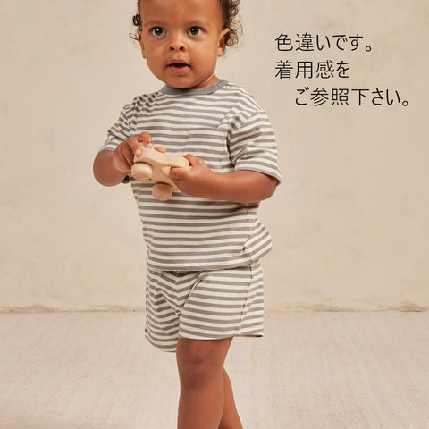 【D2】Quincy Mae（クインシーメイ）2024SS BOXY POCKET TEE + SHORT SET Tシャツ+パンツセット ASH-STRIPE