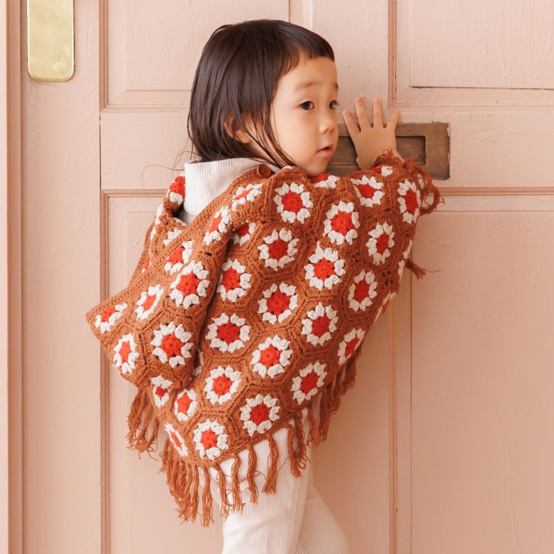 &pal（アンドパル）2024AW crochet poncho クロシェポンチョ キャメル×オレンジ S (80-90cm)