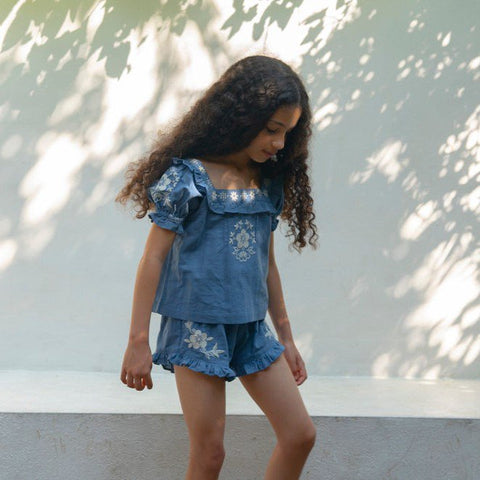 Lali Kids（ラリキッズ）2024SS BLOSSOM SET BLUEJAY EMBROIDERY トップス＋パンツセット