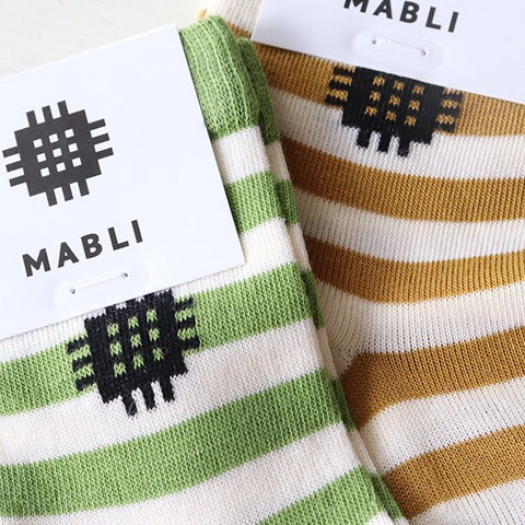Mabli Knitwear（マブリ） 2024SS BARRI SOCKS ボーダーソックス fern/sand