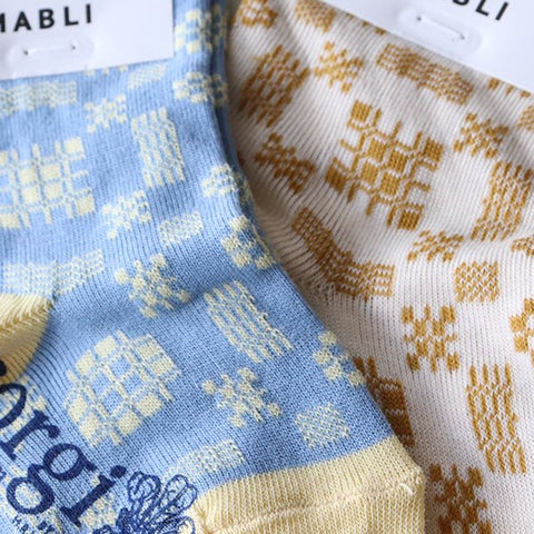 Mabli Knitwear（マブリ） 2024SS BRITHLEN SOCKS ソックス chambray blue/yuzu