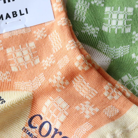 Mabli Knitwear（マブリ） 2024SS BRITHLEN SOCKS ソックス melon/yuzu