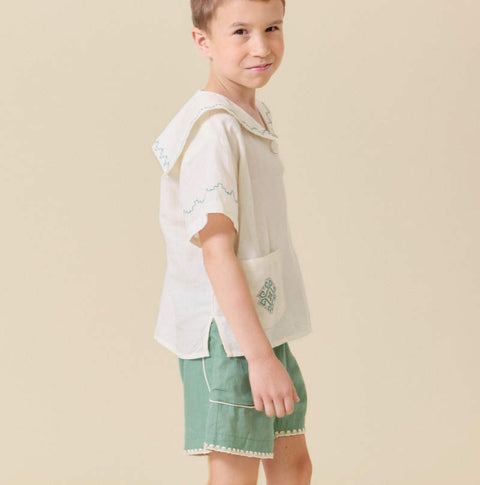 【D1】Lali Kids（ラリキッズ）2026SS Sailor Shirt in Antique White キッズセーラー襟シャツ