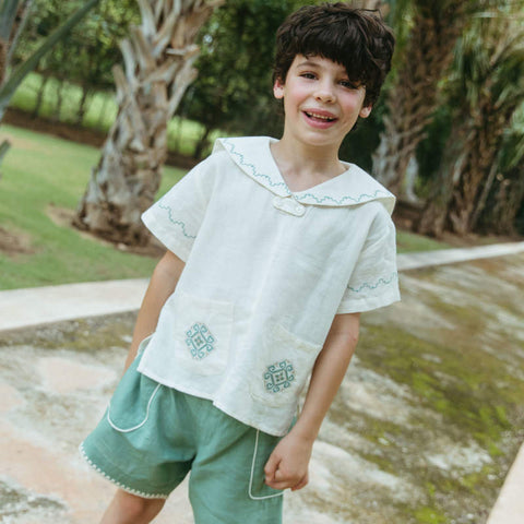 【D1】Lali Kids（ラリキッズ）2026SS Sailor Shirt in Antique White キッズセーラー襟シャツ
