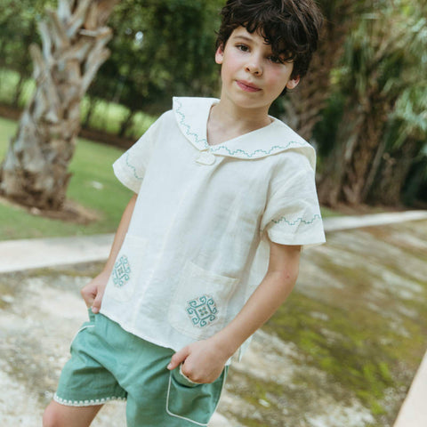 【D1】Lali Kids（ラリキッズ）2026SS Sailor Shirt in Antique White キッズセーラー襟シャツ