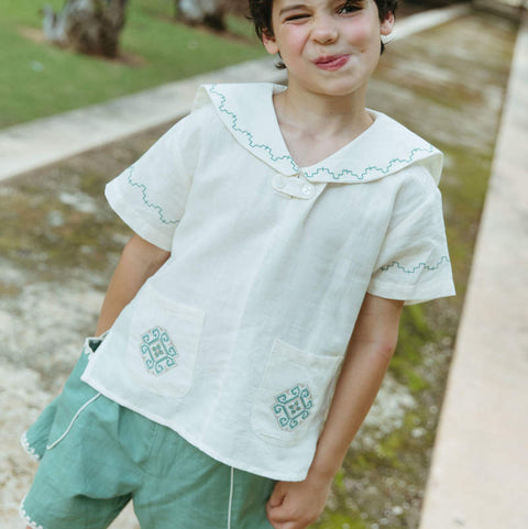 【D1】Lali Kids（ラリキッズ）2026SS Sailor Shirt in Antique White キッズセーラー襟シャツ