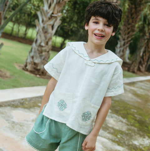 【D1】Lali Kids（ラリキッズ）2026SS Sailor Shirt in Antique White キッズセーラー襟シャツ