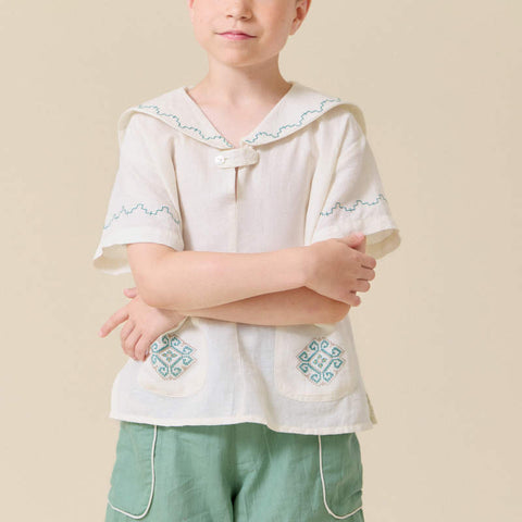 【D1】Lali Kids（ラリキッズ）2026SS Sailor Shirt in Antique White キッズセーラー襟シャツ