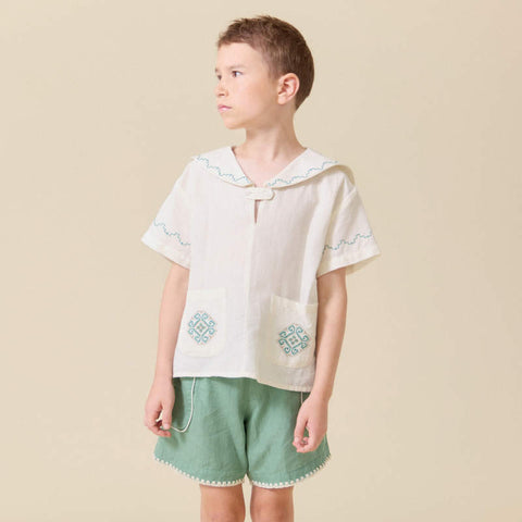 【D1】Lali Kids（ラリキッズ）2026SS Sailor Shirt in Antique White キッズセーラー襟シャツ