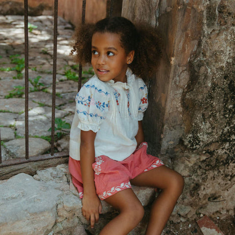 【D1】Lali Kids（ラリキッズ）2026SS Luna Top in Antique White Linen Cotton ブラウス、トップス