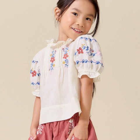 【D1】Lali Kids（ラリキッズ）2026SS Luna Top in Antique White Linen Cotton ブラウス、トップス