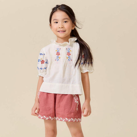 【D1】Lali Kids（ラリキッズ）2026SS Luna Top in Antique White Linen Cotton ブラウス、トップス