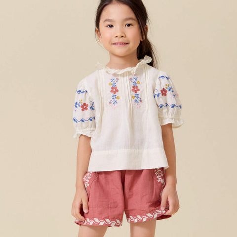 【D1】Lali Kids（ラリキッズ）2026SS Luna Top in Antique White Linen Cotton ブラウス、トップス
