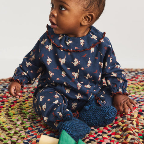 【D1】Misha&Puff（ミーシャアンドパフ）2026WI Baby Pierrot Onesie - Moonlight Cat & Mouse - 長袖ロンパース.