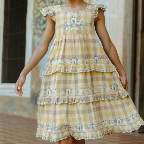 【D1】Lali Kids（ラリキッズ）2026SS Nanette Dress in Citrine Chex キッズワンピース