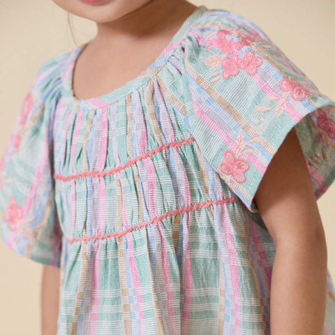【D1】Lali Kids（ラリキッズ）2026SS Mini Tulip Dress in Minty Chex キッズワンピース