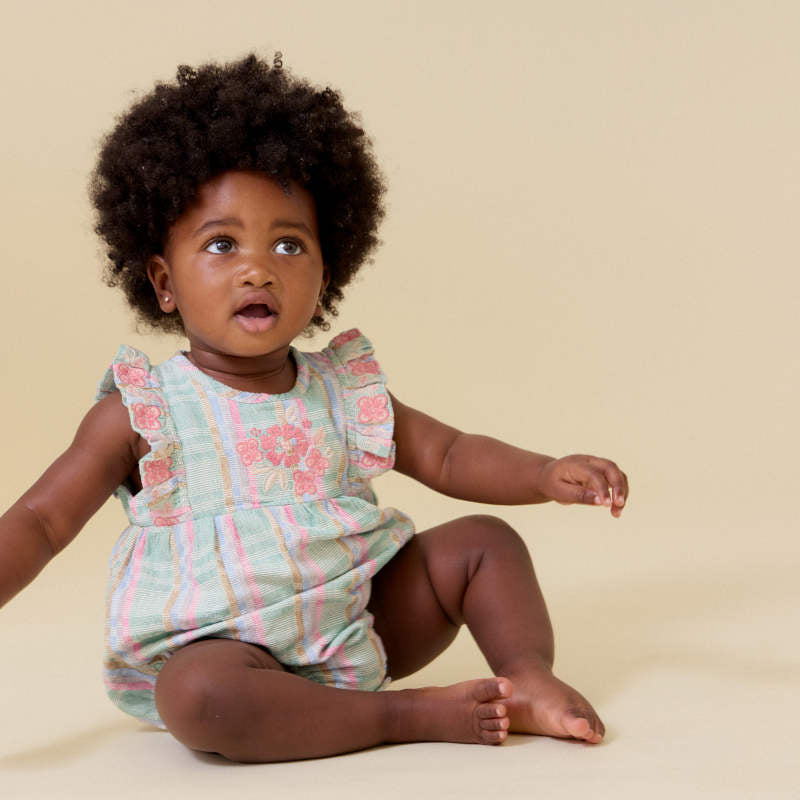 D1】Lali Kids（ラリキッズ）2026SS Baby Flora Romper in Minty Chex