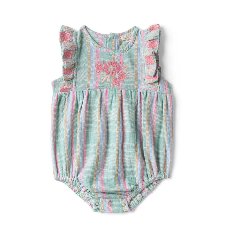 D1】Lali Kids（ラリキッズ）2026SS Baby Flora Romper in Minty Chex