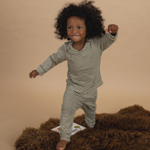 【ネコポス送料無料】organic zoo（オーガニックズー）2025AW Fern Stripes Base Layer Set　リブトップス＆レギンス、セットアップ