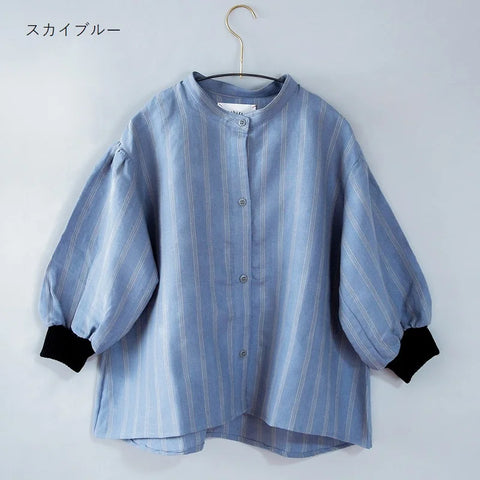 ★michirico（ミチリコ）2022AW Stripe linen shirts リネンストライプシャツ ベージュ、スカイブルー