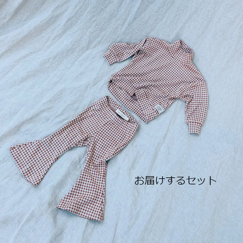 ★12.Twin Collective Kids Checkmate Lounge Flere Set caramel check ラウンジフレアセット