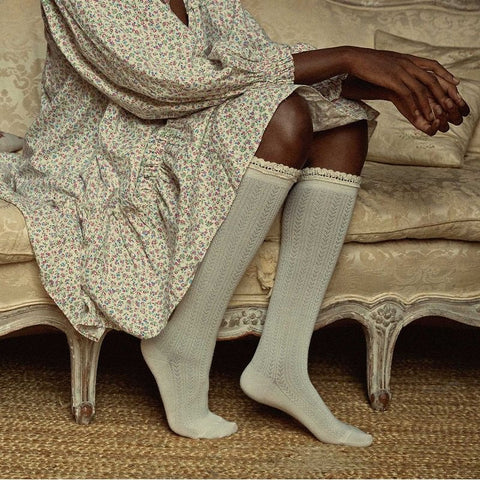 collegien（コレジアン）    Adeline-Pointelle Merino Wool Knee high Socks Lace Trim ハイソックス 【5555】