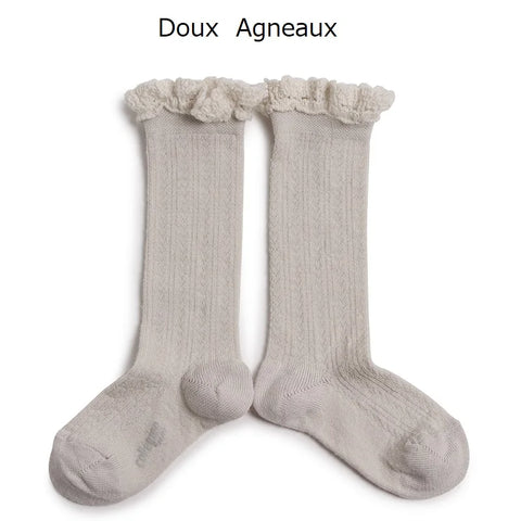 collegien（コレジアン）    Adeline-Pointelle Merino Wool Knee high Socks Lace Trim ハイソックス 【5555】