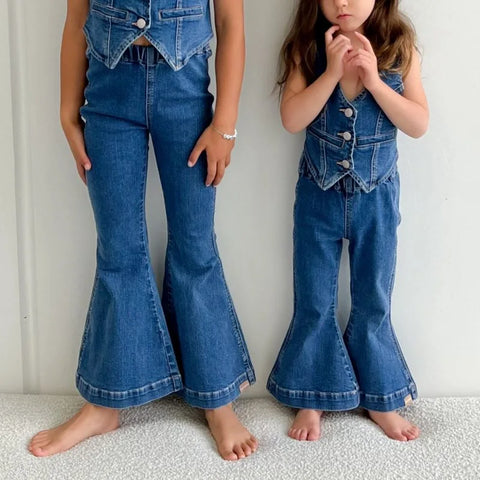 【drop3】Twin Collective Kids FARRAH FLARE JEAN WESTERN BLUE サスペンダー付きフレアジーンズ(twincollective)
