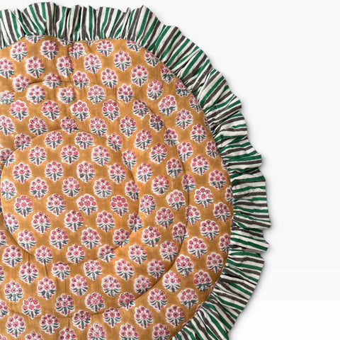 saruche（サルーチェ）Baby Play Mat Round Frill - スモールサイズ / 厚手 - Olive Brown リバーシブルプレイマット.
