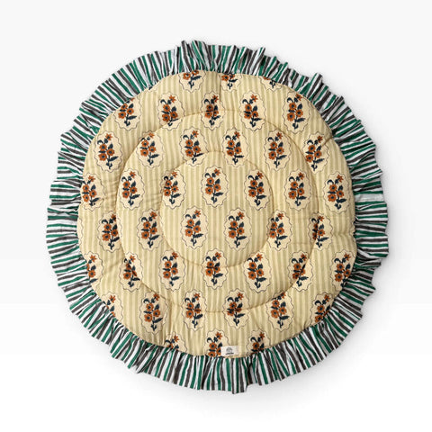 saruche（サルーチェ）Baby Play Mat Round Frill - スモールサイズ / 厚手 - Olive Brown リバーシブルプレイマット.