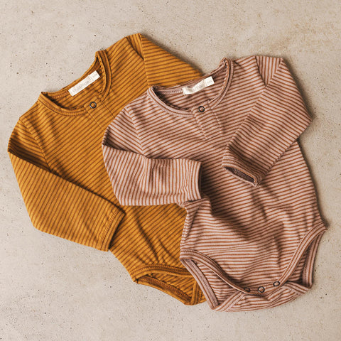 Phil&Phae（フィルアンドフェ）2024AW Henley body l/s stripes -sepia brown-  ヘンリーボディ.