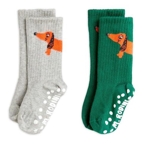 mini rodini（ミニロディーニ） 2024AW DOG 2-PACK ANTI-SLIP SOCKS　ドッグソックス 滑り止め付き靴下2足セット