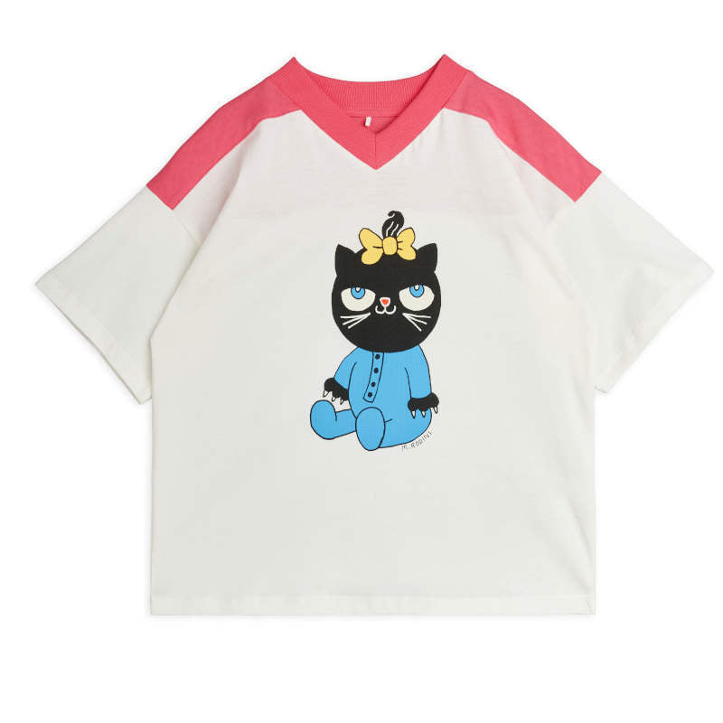 mini rodini（ミニロディーニ）Pre 2026AW Cat v-neck sp ss tee 猫柄