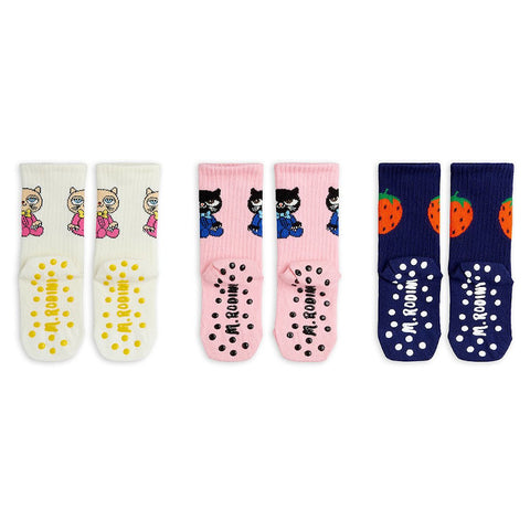 mini rodini（ミニロディーニ）Pre 2026AW Cats 3-pack anti-slip socks 猫柄キッズソックスセット