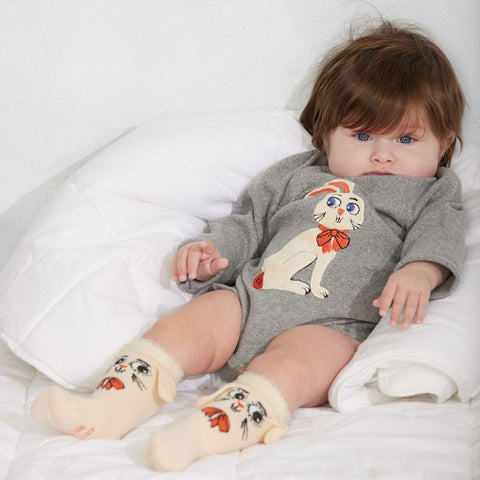 【ch1】mini rodini（ミニロディーニ） 2026AW Kittens socks 子ねこ柄ベビー帽.