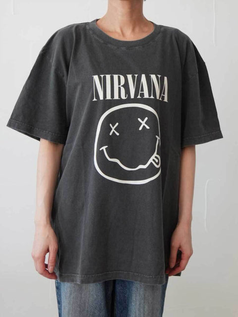 380. JOHNBULLE ジョンブル / NIRVANA SMILEY Tシャツ(ホワイト/ブラック)ユニセックス  (JT261C44)