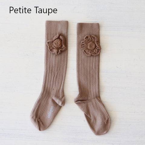 [Back in stock] collegien Fleur Ribbed knee-high socks with Hand- Crocheted Flower [2968]