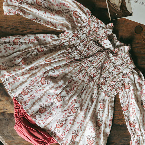 Lali Kids（ラリキッズ）2025AW Little Parvati Set with Bloomers in Fall Vine Print / Dus ty Cedar　ベビートップス＆ブルマセット