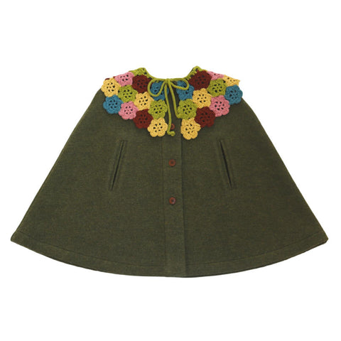 Kalinka Kids（カリンカキッズ）2024AW Evelyn Poncho - Emerald - 襟付きポンチョ