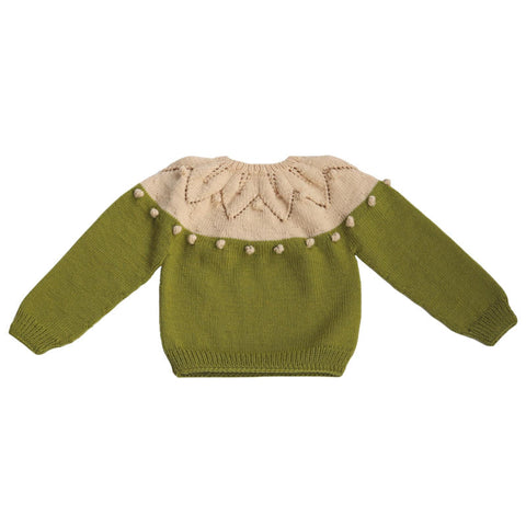 Kalinka Kids（カリンカキッズ）2024AW Bernadette Sweater - Pistachio / Cloud - 配色セーター