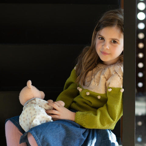 Kalinka Kids（カリンカキッズ）2024AW Bernadette Sweater - Pistachio / Cloud - 配色セーター