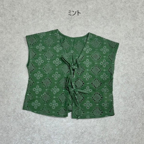 【drop2】&pal（アンドパル）2024SS embroidery lace double ribbon gilet  レーストップス