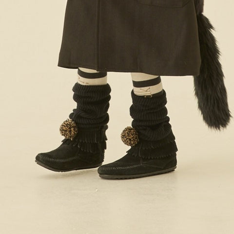 elfinFolk 2024AW Ponpon Leg warmer black