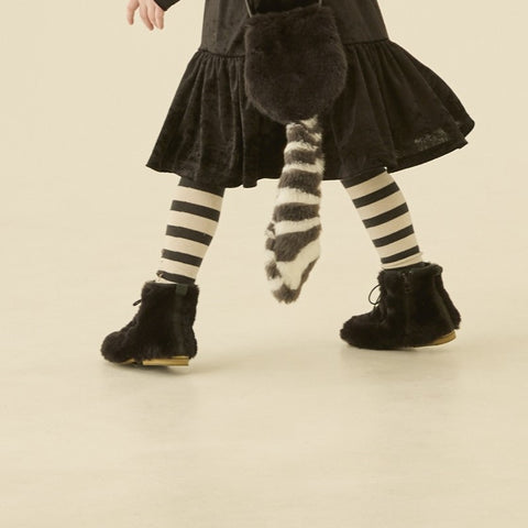 elfinFolk 2024AW Wide Stripe × LOGO Leggings ivory×black logo leggings