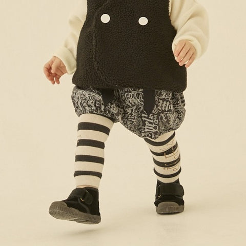 elfinFolk 2024AW Wide Stripe × LOGO Leggings ivory×black logo leggings